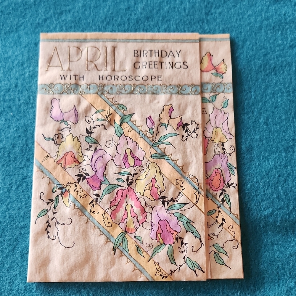 Vintage - April Birthday Greeting Card W/Horoscope From 1934